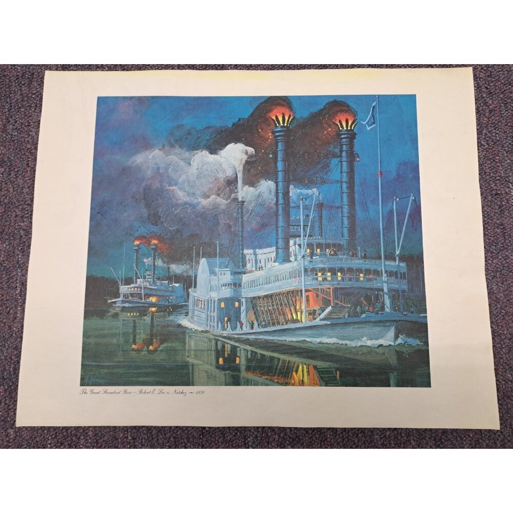 Vintage Historical Art Print The Great Steamboat Race‎ 1870 20"x 16"